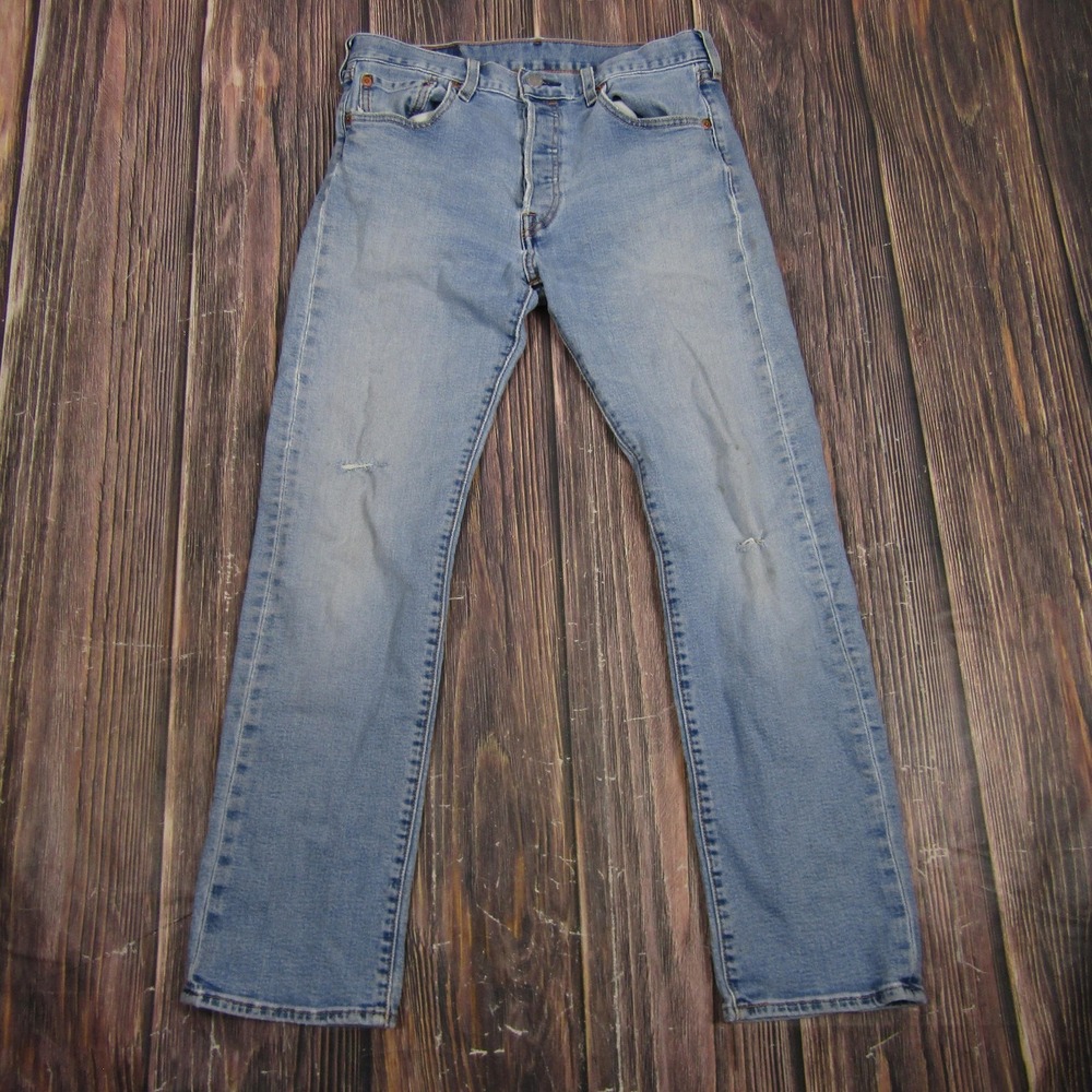 Levi's Mens 501 30W 29L Light Blue Denim Straight Regular Fit Jeans Distressed